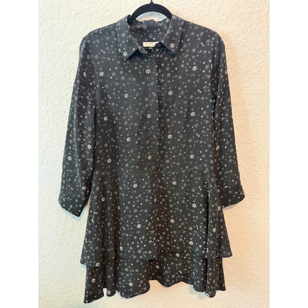 Equipment Femme Star Print Silk Ruffle Shirt Dress Medium Celestial Whimsigoth
